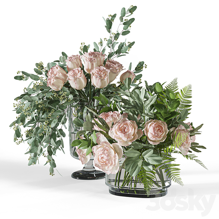 Flower Set 054 Rose seeded eucalyptus 3D Model