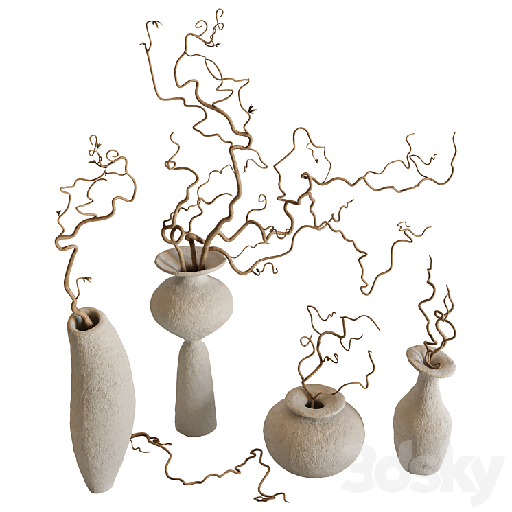 Branches and vases set 3D Model Free