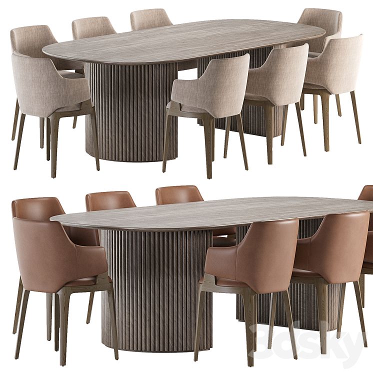 Parc Oval Dining Table and Velis Chair 3D Model
