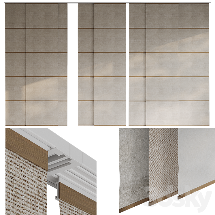 Panel curtains Japanese curtains 2 3D Model