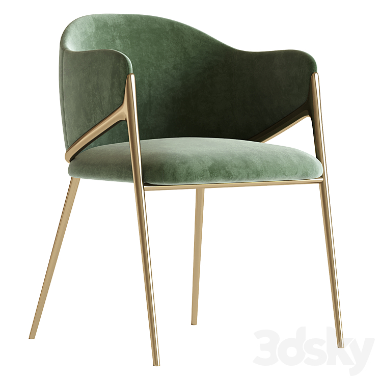 Metal Solid Back Arm Dining Chair Glam Chair for Dining Room 3D Model