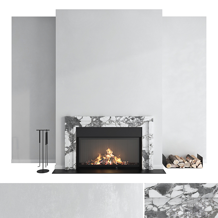 Decorative wall with fireplace set 43 3D Model
