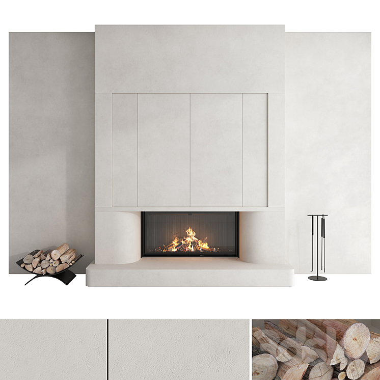 Decorative wall with fireplace set 47 3DS Max - thumbnail 1