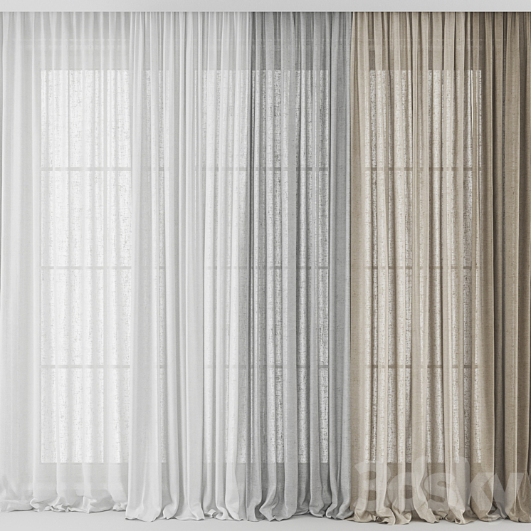 Curtains Long Linen set 02 3DS Max - thumbnail 2
