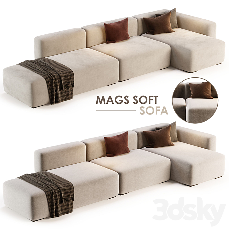 Mags Soft Corner Lounge 3seat Sofa by HAY 3DS Max - thumbnail 1