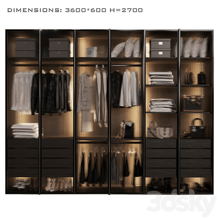 Wardrobe with glass doors 5 3D Model