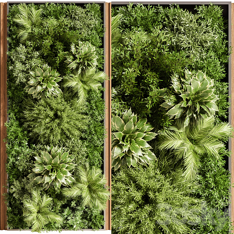 Wooden planks and vertical garden 08 3D Model