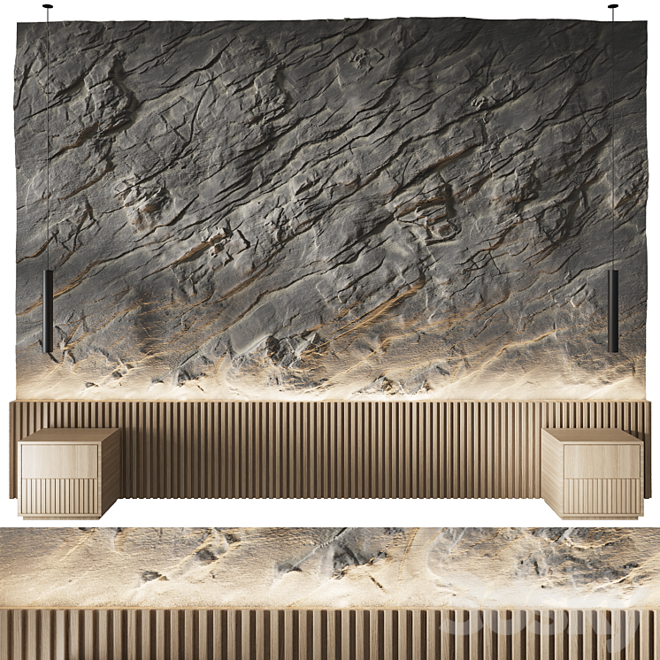 Rock headboard headboard stone panels 3D Model