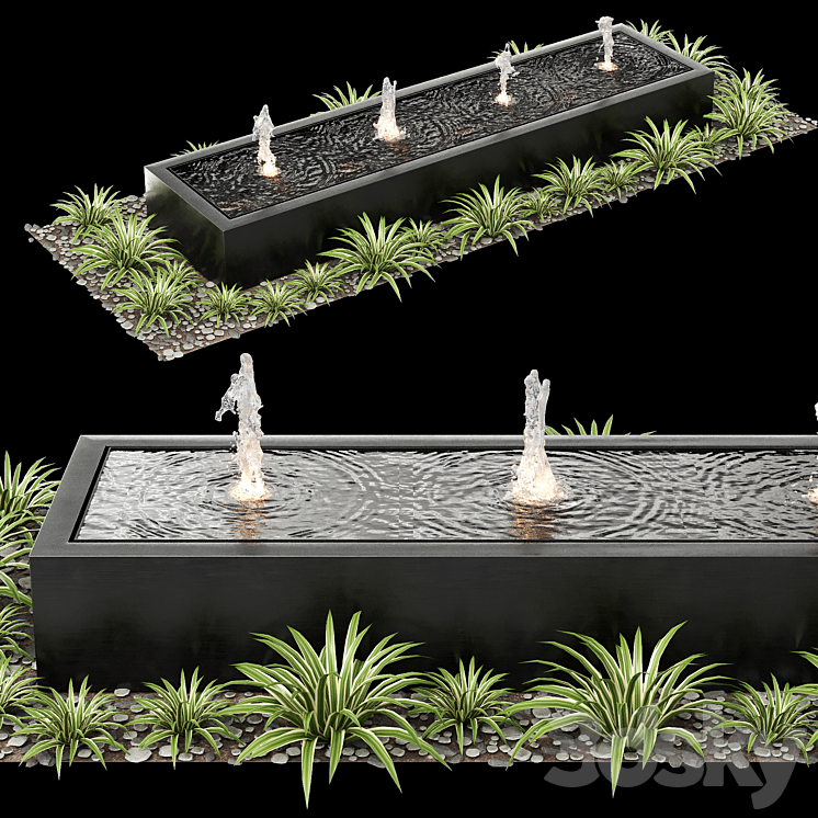 Modern box fountains_01 3D Model