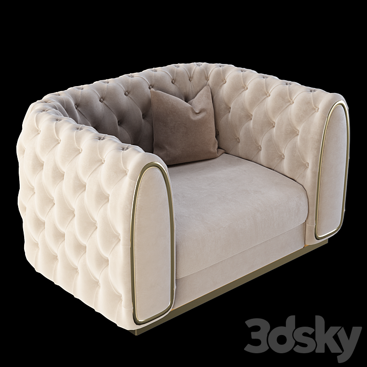 Armchair Homary Luxury Velvet Chesterfield Sofa 3DS Max Model - thumbnail 1