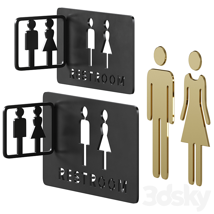 Restroom Directional Door Signs 2 3D Model Free