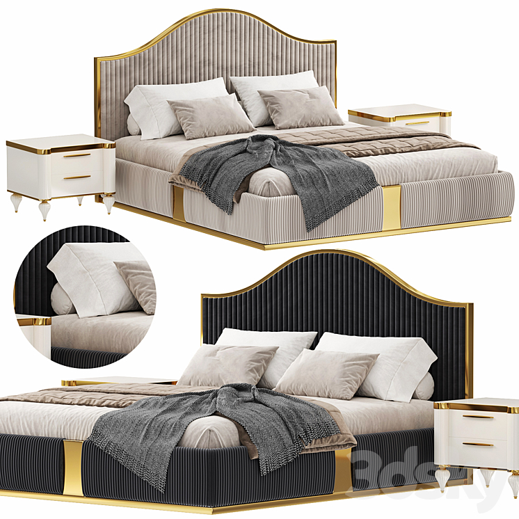 Modern Italian golden luxury bed by Lamoderno 3D Model
