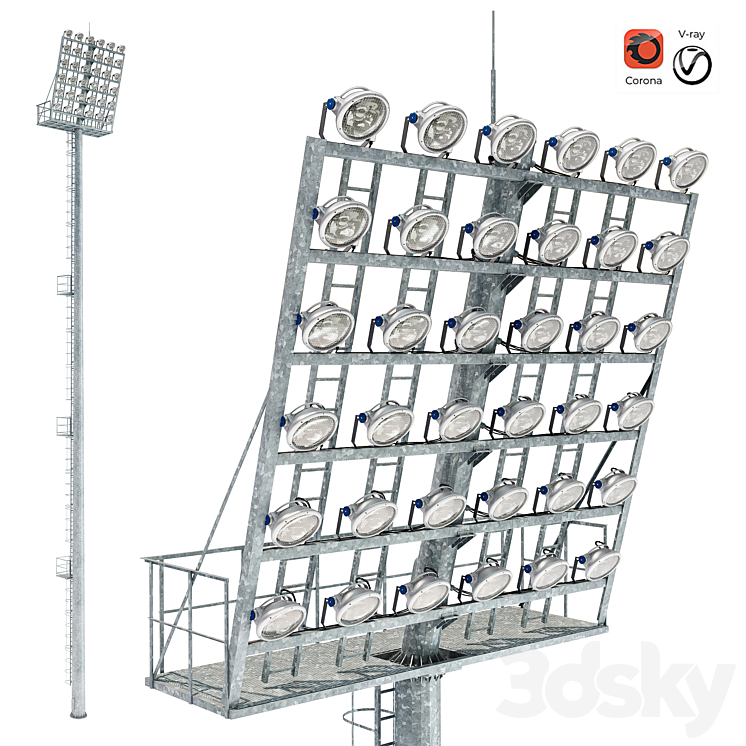 Lighting mast with stationary crown MGF-40-SR 3DS Max Model - thumbnail 1