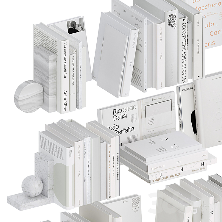 A set of white books with bookends 3DS Max Model - thumbnail 2