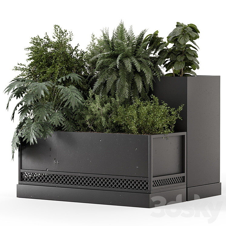 Outdoor Plant Box in rusty Concrete Pot on Metal Shelf – Set 1453 3DS Max Model - thumbnail 1
