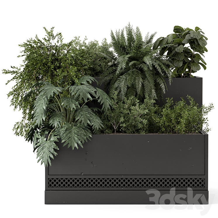 Outdoor Plant Box in rusty Concrete Pot on Metal Shelf – Set 1453 3DS Max Model - thumbnail 2