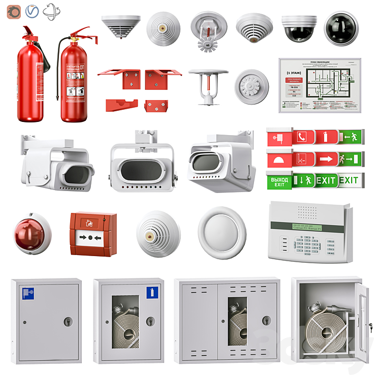 Security and fire alarm set 2 3DS Max Model - thumbnail 1