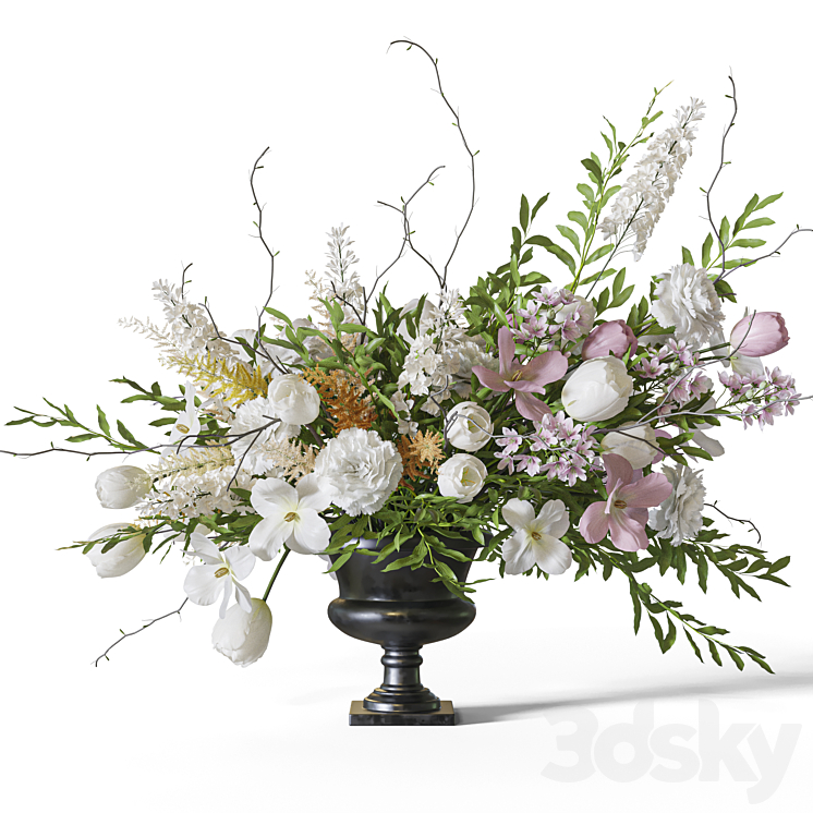 Flower Set 058 Tulips carnation delphimium astilbe 3D Model