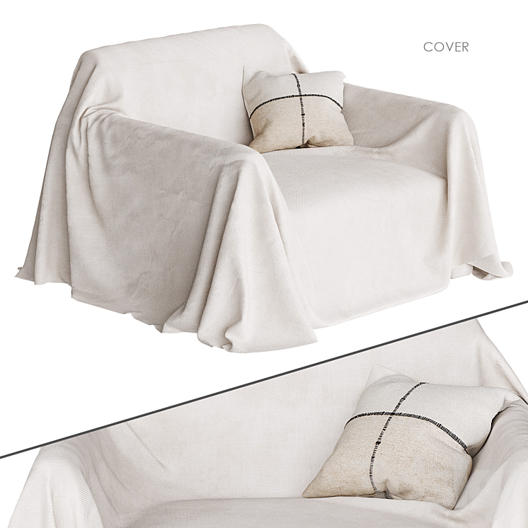 Zara Home Armchair cover 3DS Max Model - thumbnail 1