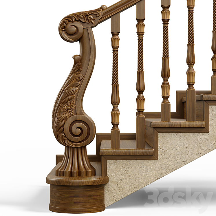Wooden stairs 004 3DS Max Model - thumbnail 2