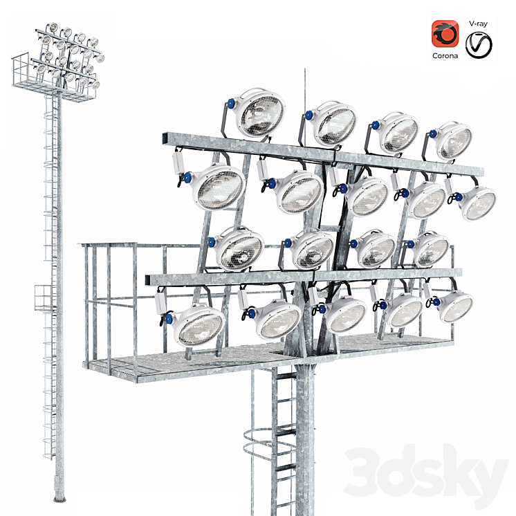 Lighting mast with stationary crown MGF-20-SR 3DS Max Model - thumbnail 1