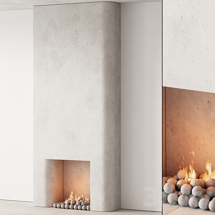 292 fireplace area decorative wall 10 tall chimney travertine stone 00 3DS Max Model - thumbnail 2