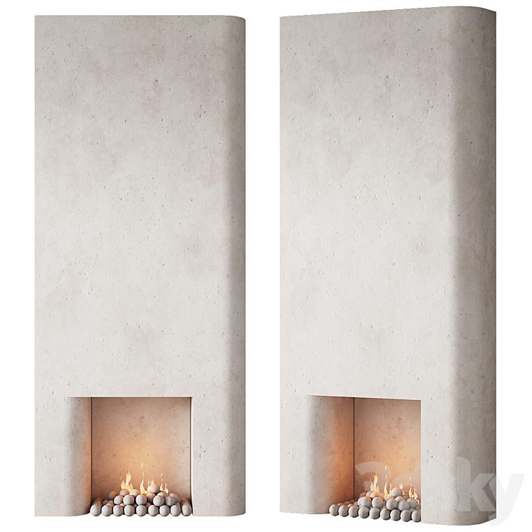 292 fireplace area decorative wall 10 tall chimney travertine stone 00 3DS Max Model - thumbnail 1