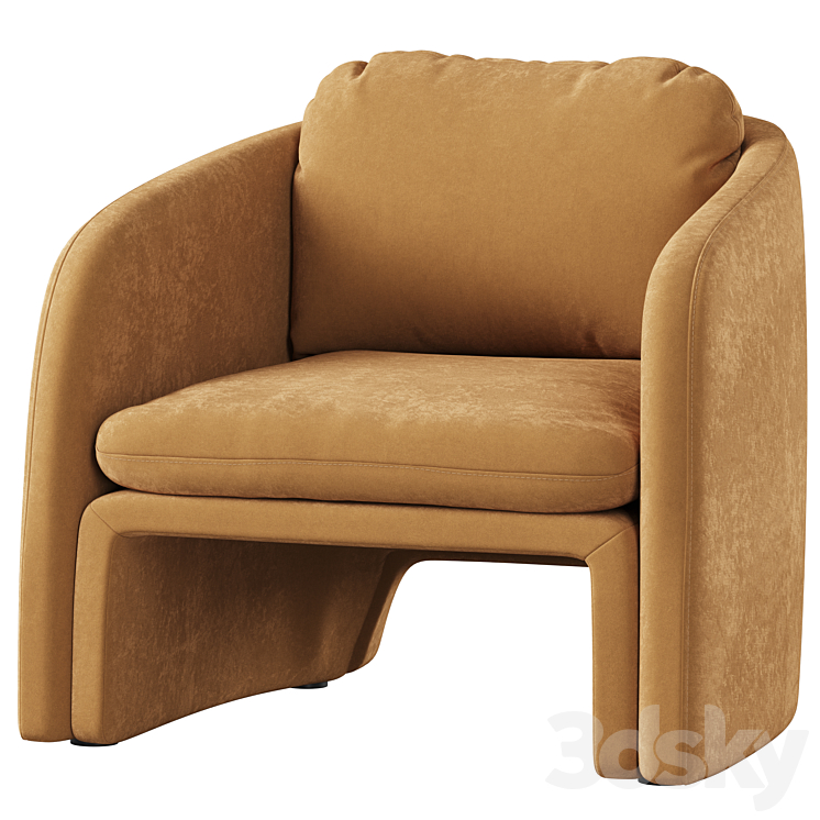 Low chair upholstered in suede Warren 3D Model