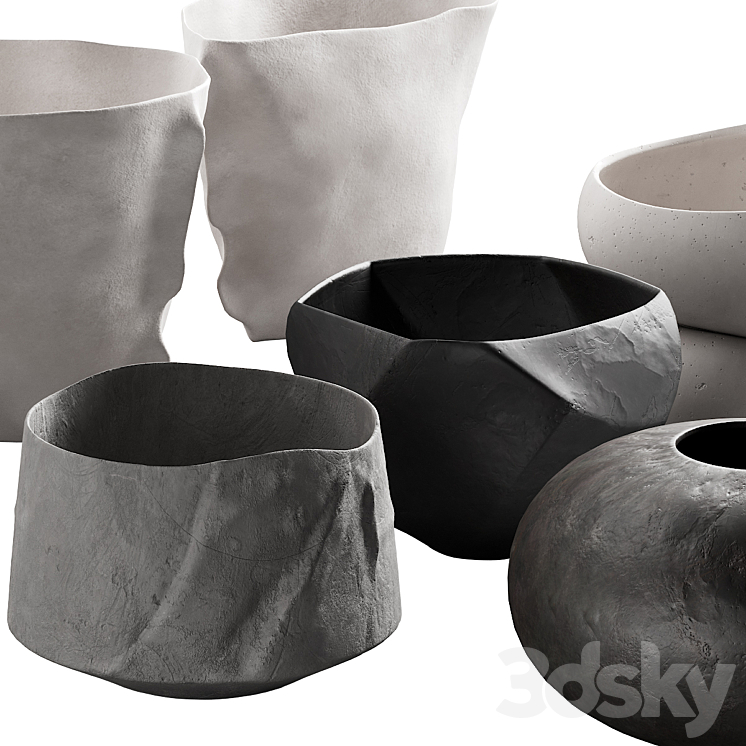 302 decorative vases and pots 02 deformed folded relief vase 3D Model Free