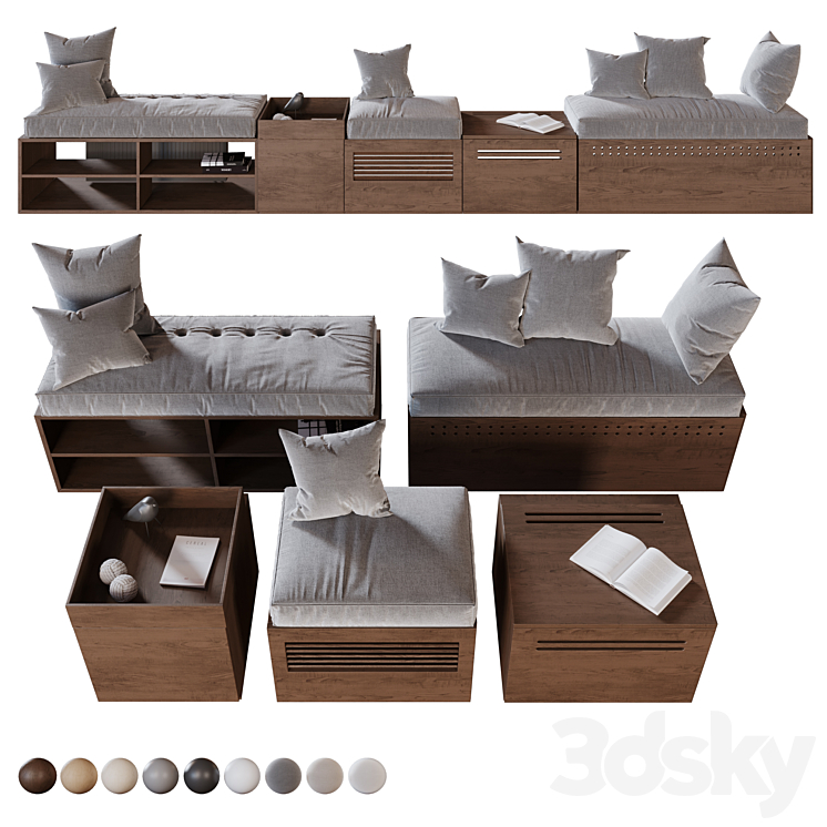 Modules and Window Seat Pillows set 3DS Max Model - thumbnail 1