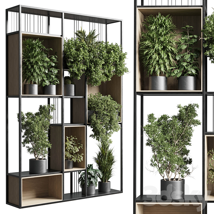Standing metal shelf with a set 384 of plants in metal boxes corona 3D Model