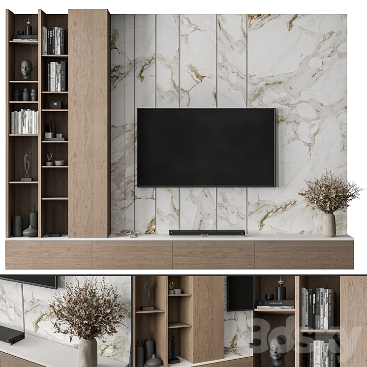 TV Wall Stone and Wood – Set 86 3D Model