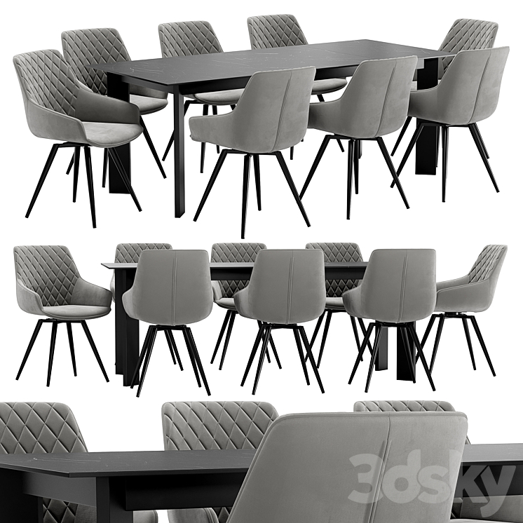 Seoul Dining Chair and Track Table 3D Model