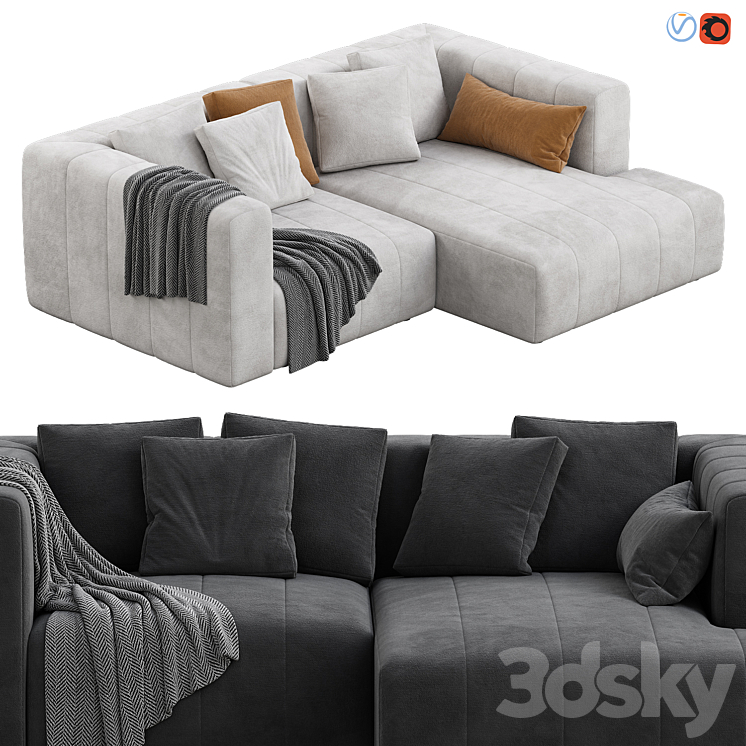 Langham Channeled 2 Piece Sectional Sofa 3D Model