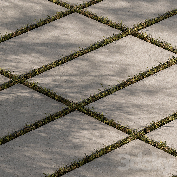 Concrete Slab with Grass – Paving 03 3D Model