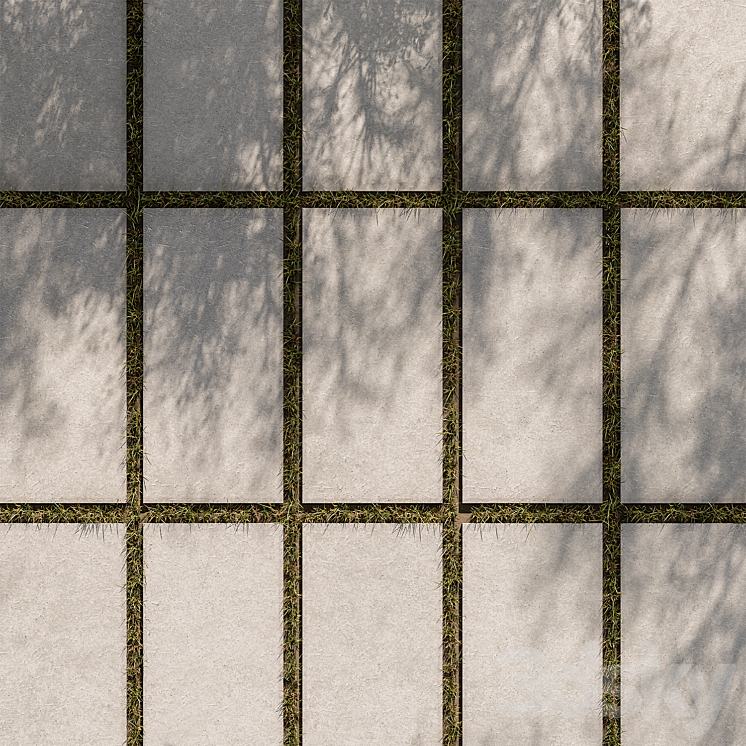 Concrete Slab with Grass - Paving 03 3DS Max