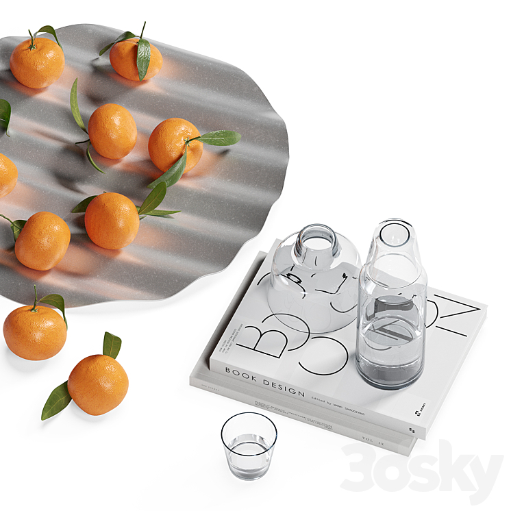 Decorative set with tangerines 3D Model Free