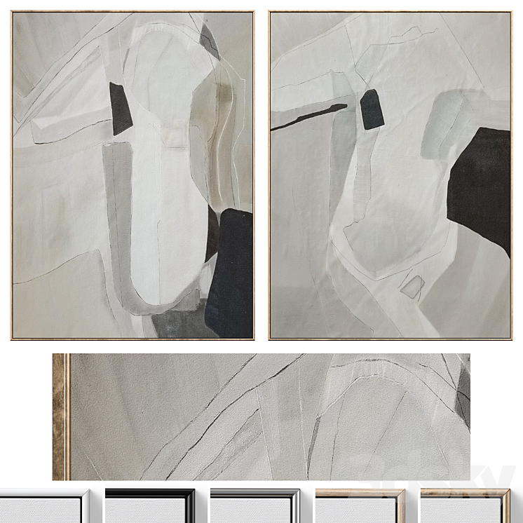Large Mid-Century Abstract Neutral Wall Art C-864 3D Model