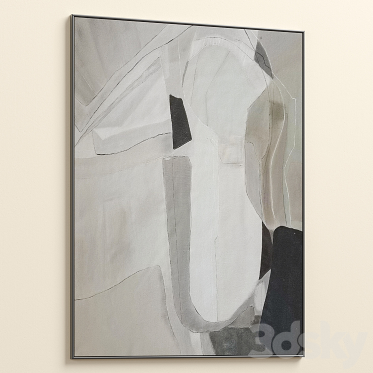 Large Mid-Century Abstract Neutral Wall Art C-864 3D Model