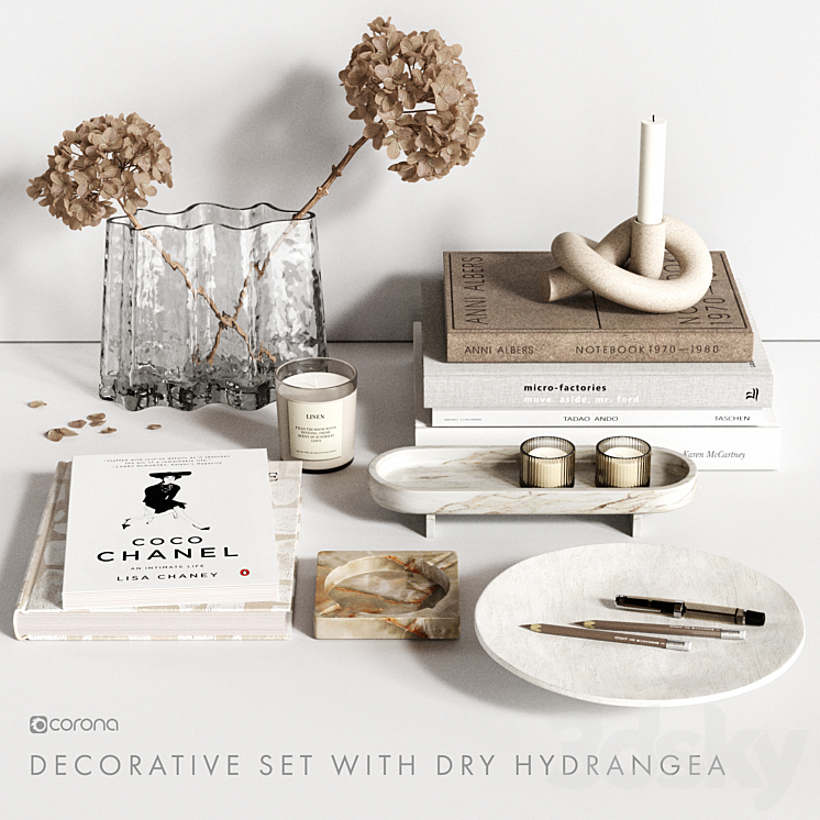 Decorative Set with dry Hydrangea 3D Model