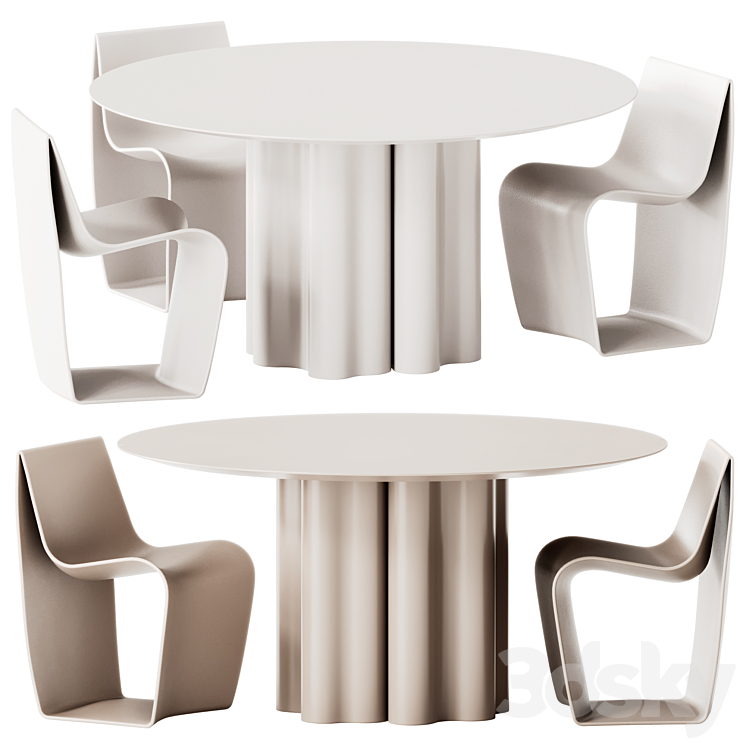 Saba Italia Teatro Magico Round Dining Table and MDF Italia Sign Matt Chair 3DS Max Model - thumbnail 1