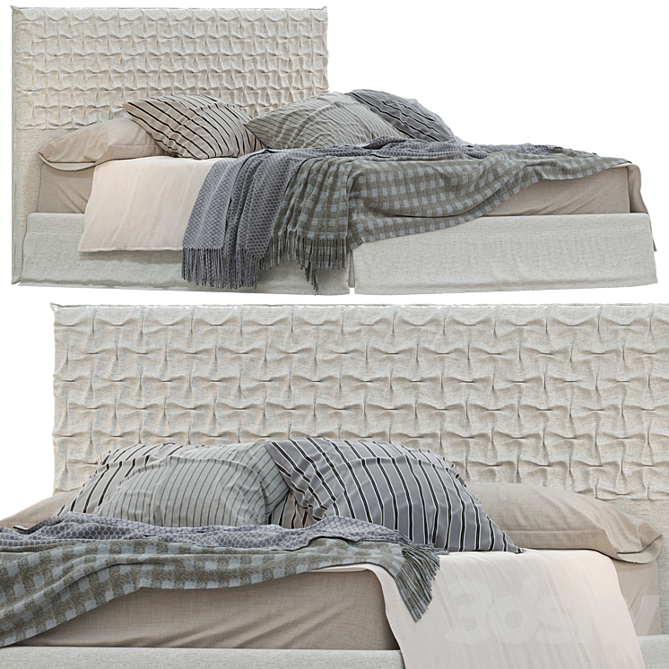 Bed from the factory Bolzan collection Clay headboard in the style of Sheen 3DS Max Model - thumbnail 1