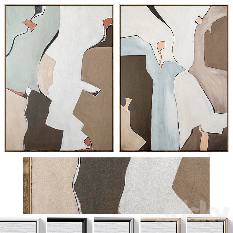Large Mid-Century Abstract Neutral Wall Art C-871 3D Model