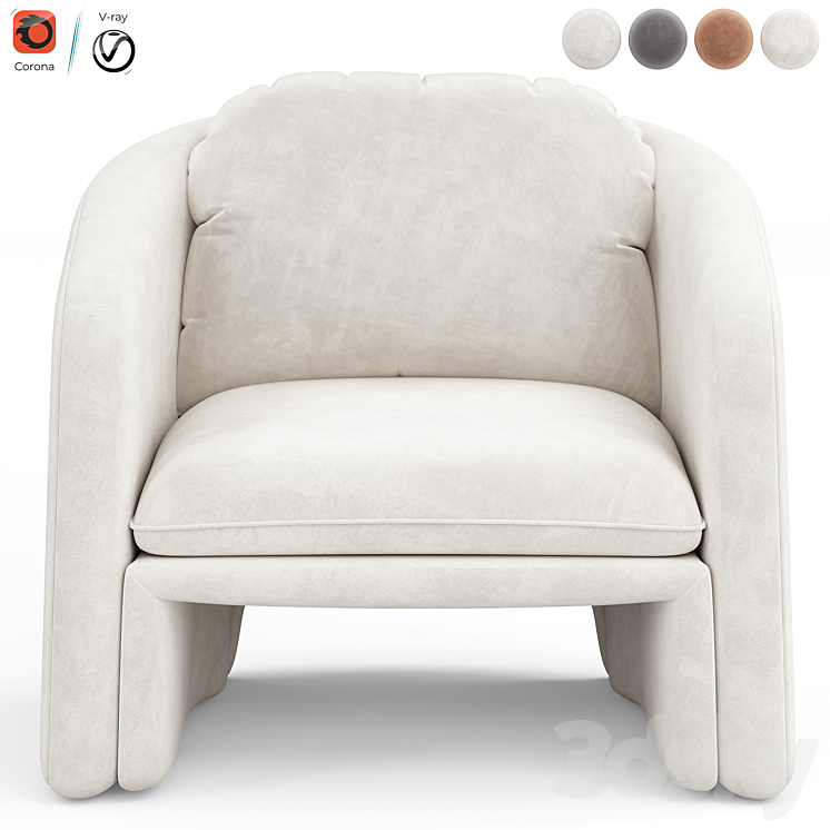 Warren armchair by Laredoute 3DS Max Model - thumbnail 2