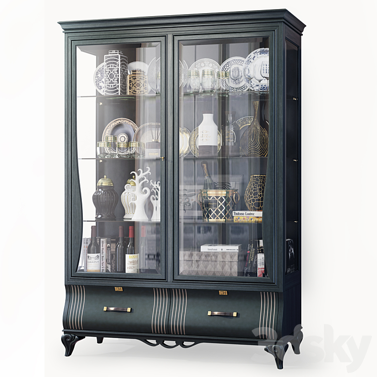 Swing cabinet with glass showcase Art Deco Carpanese 3D Model
