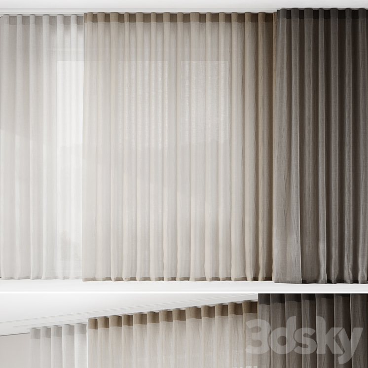 Fine linen curtains on the ceiling cornice 3D Model