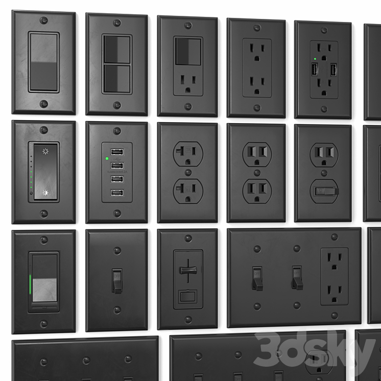Bestten US wall switch and sockets 3DS Max Model - thumbnail 2