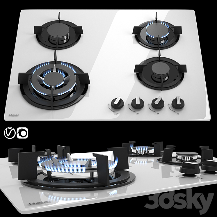 Gas hob HAIER HHX-G64CWW1 - Kitchen appliance - 3D model