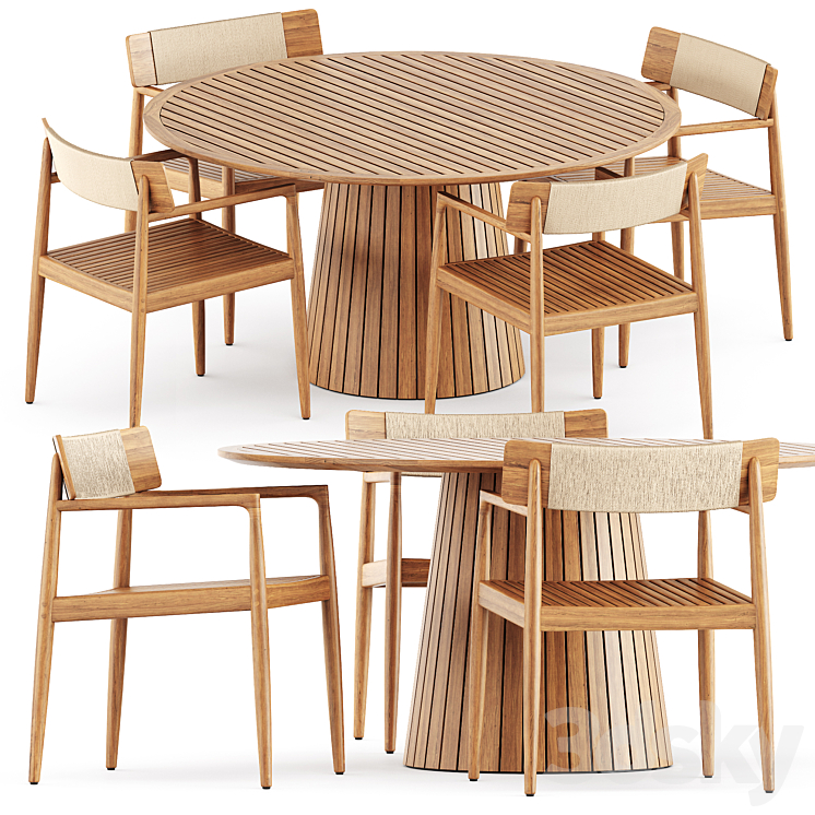 Archi Dining Chair With Arms and Whirl Teak Round Dining Table by