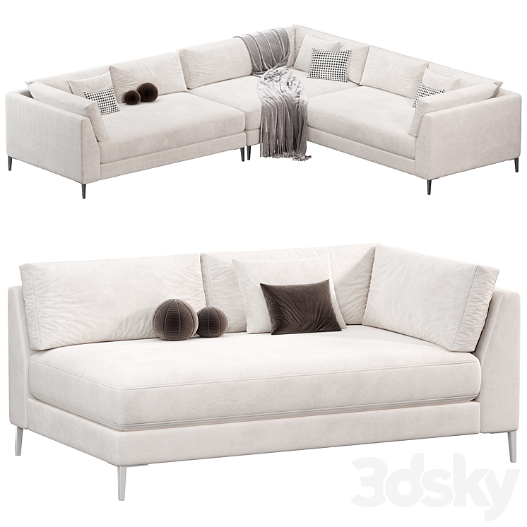 DECKER 2 PIECE L SHAPED WHITE PERFORMANCE SOFA CHAISE BY cb2 3DS Max - thumbnail 2
